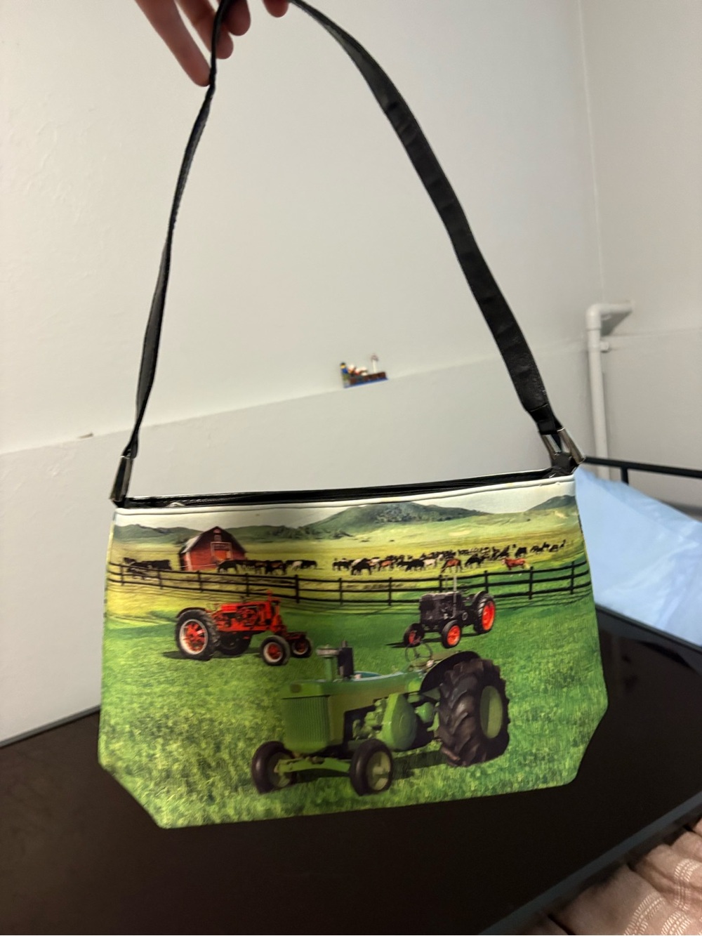 Green Tractor Print Shoulder Bag for Men